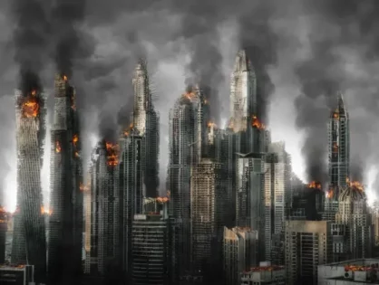 disaster strikes downtown with fires and smoke