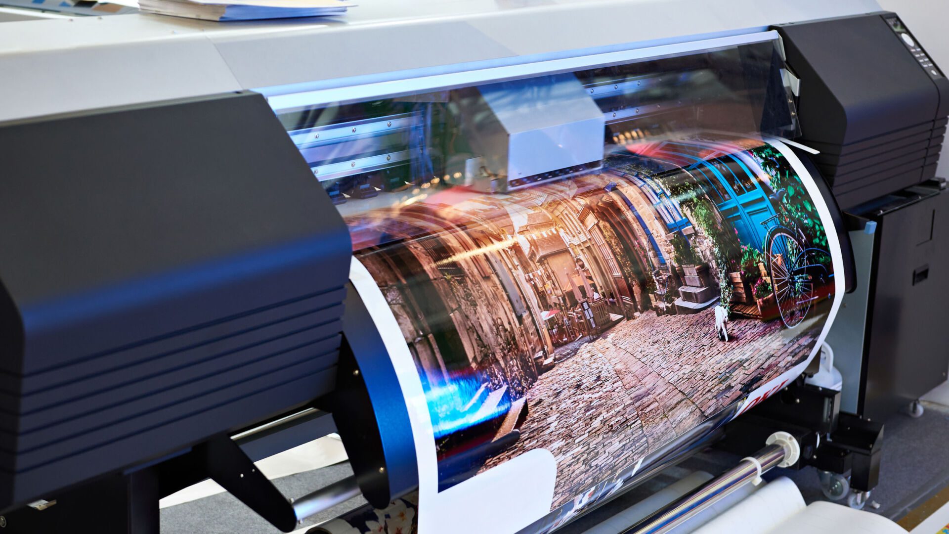 Rolling plotter in work | The Document Group Roland large format printer on a print run